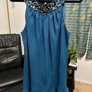 SL Fashions Blue Embellished Sleeveless Blouse